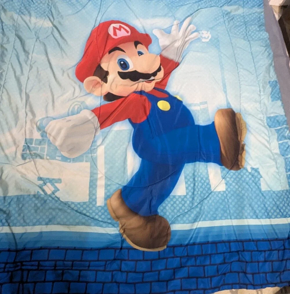 Super Mario Blue Comforter with Red Accents - Licensed Character Bedding